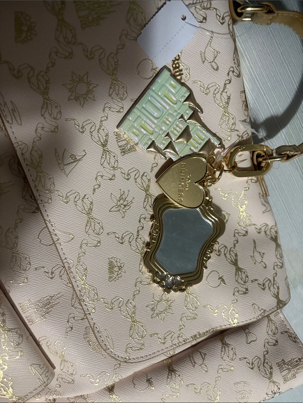 B&BW’s Disney Princess Cream Patterned Women's Backpack with Gold Hardware